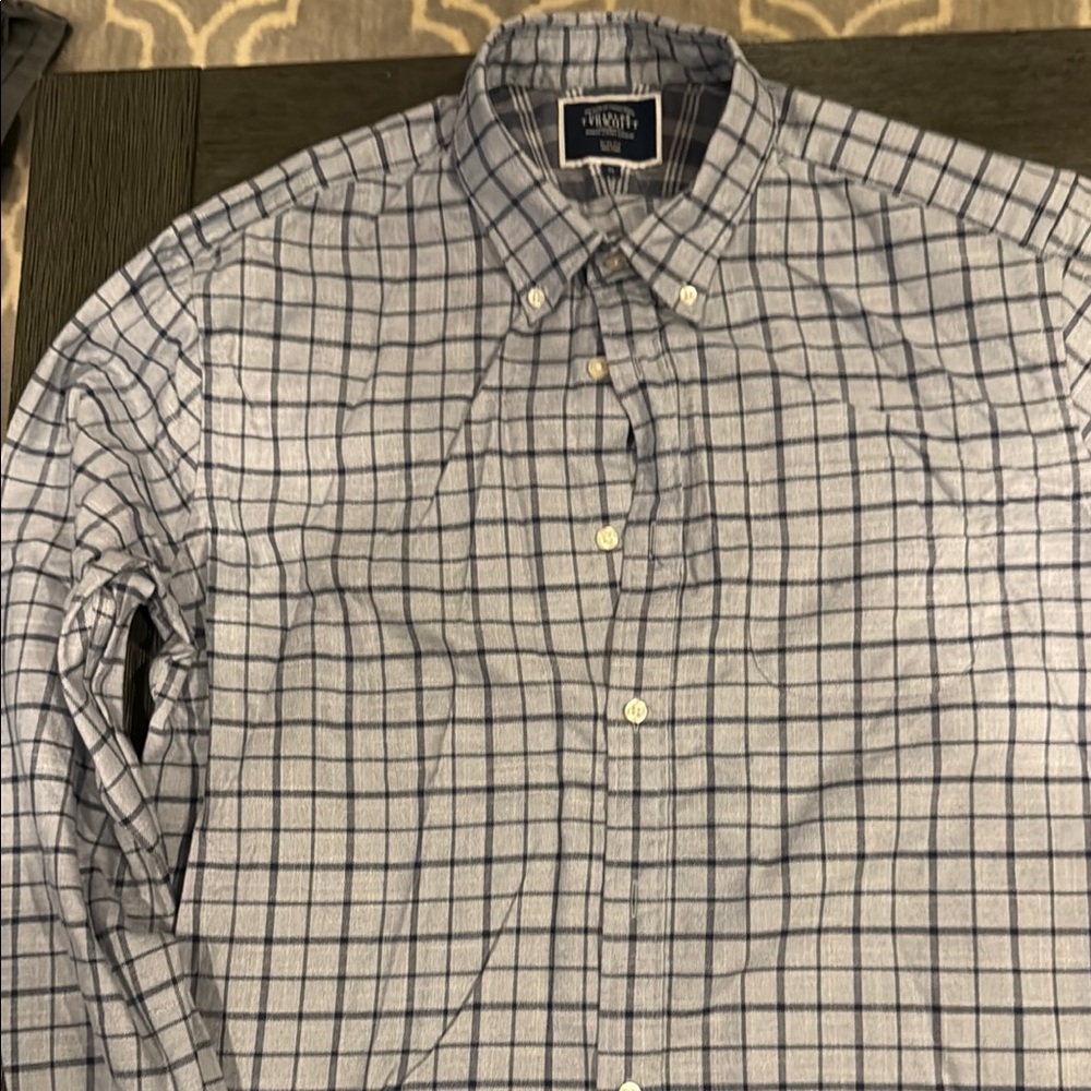 Charles Tyrwhitt Blue and White Checkered Button Down Shirt